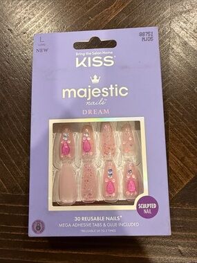 Kiss Majestic Dream Press-On Nails - Light Pink with Hot Pink Gems